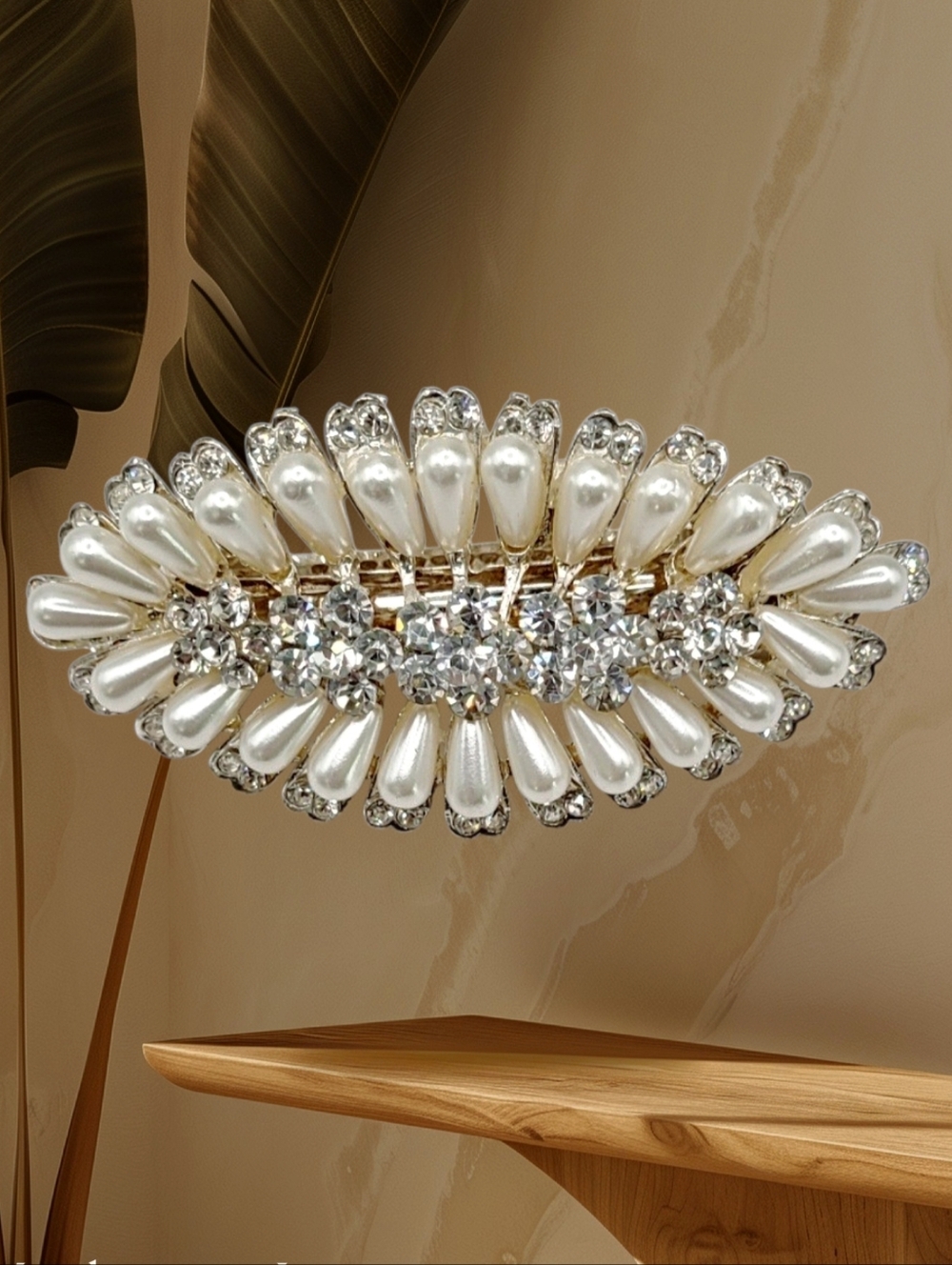 Pearl And Crystal Hair Barrette New